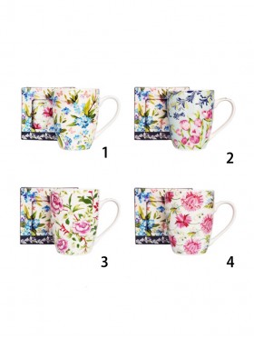 Floral Print Mug Cup Set (4ps) With Gift Box